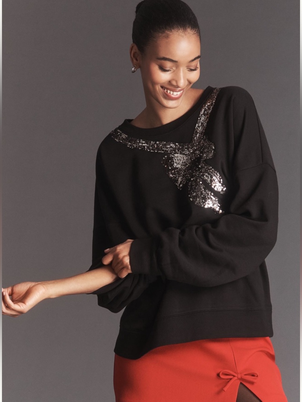 Maeve Sequin Bow Sweatshirt